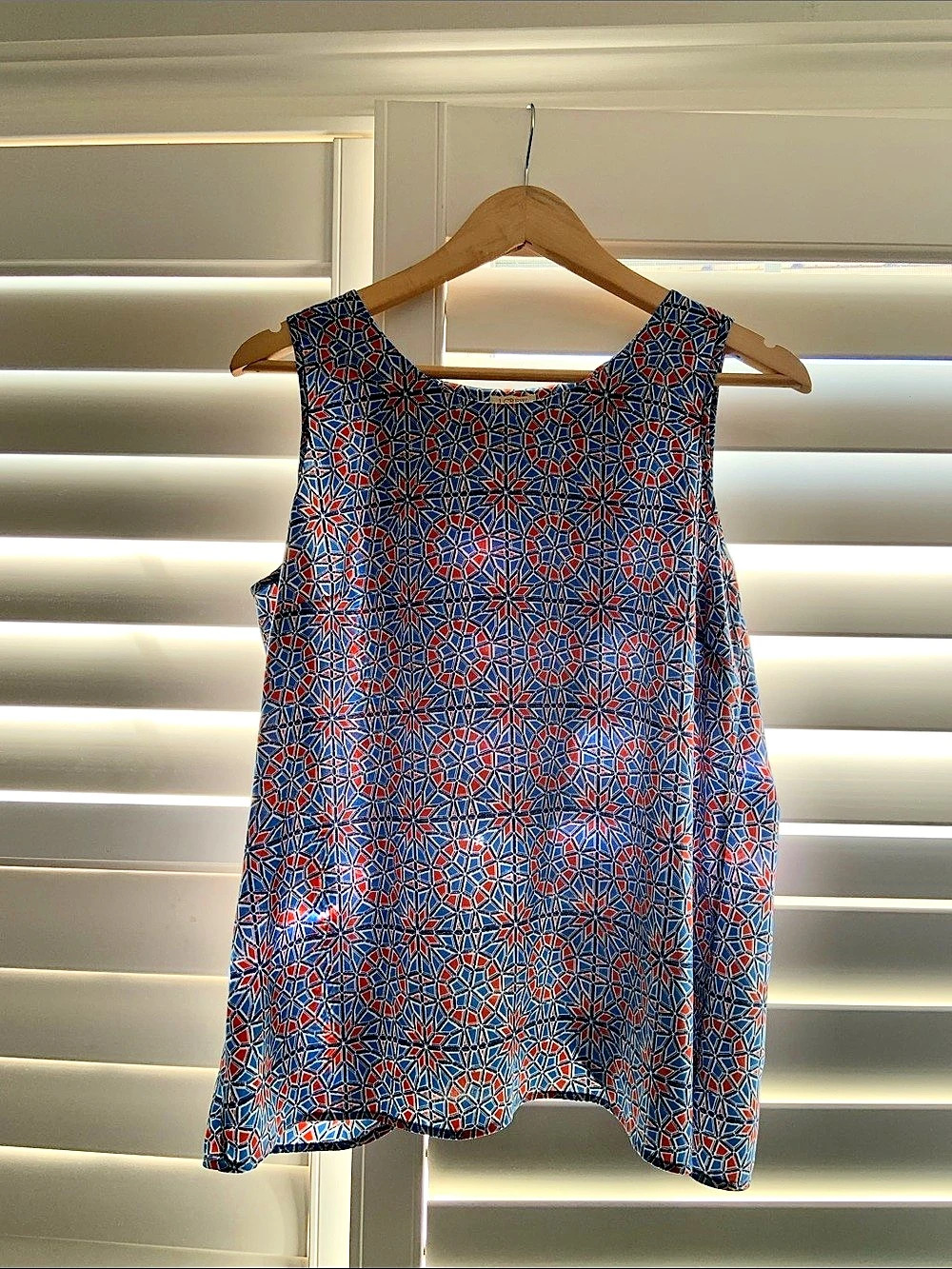 J.Crew Geometric Tank Top in Blue & Red Size 8 Like New